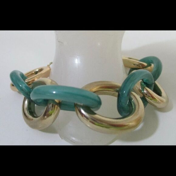 *Lee Angel* Signature Mixed Media Link Bracelet NWT Teal Aqua - Picture 5 of 8